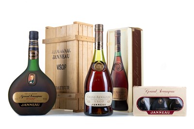 Lot 21 - 2 BOTTLES OF JANNEAU VSOP ARMAGNAC AND 3 MATCHING MINIATURES