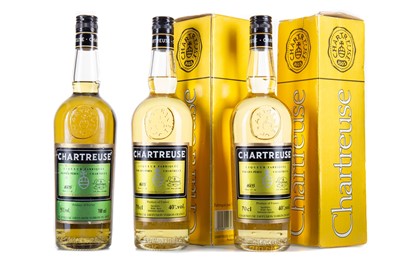 Lot 32 - 2 BOTTLES OF CHARTREUSE VOIRON YELLOW LABEL AND 1 BOTTLE OF GREEN LABEL