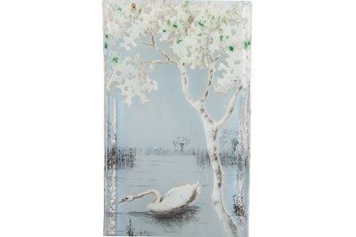 Lot 547 - DAUM FRÈRES NANCY, A RARE CAMEO AND ENAMELLED GLASS SWAN VASE