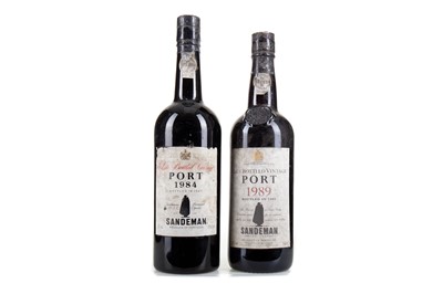 Lot 341 - SANDEMAN 1984 AND 1989 VINTAGE PORT WITH DECANTER AND GLASSES