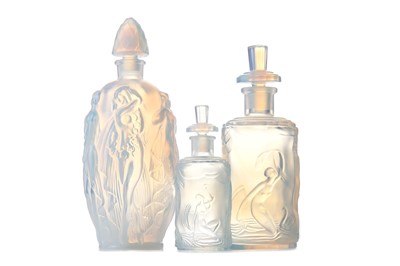 Lot 558 - THREE FRENCH GRADUATED OPALESCENT GLASS PERFUME BOTTLES BY SABINO