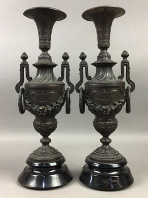 Lot 228 - A PAIR OF CAST METAL URNS AND FOUR FIGURES