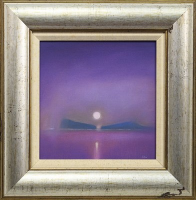 Lot 13 - MOON OVER THE SHIANTS, ISLE OF HARRIS, AN OIL BY WILLIE FULTON