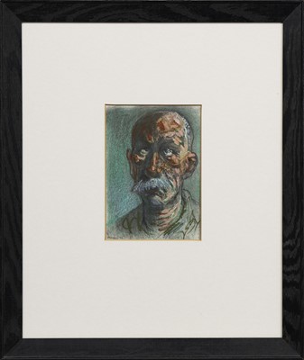 Lot 65 - OLD MAN OF BOSNIA, A PASTEL BY PETER HOWSON