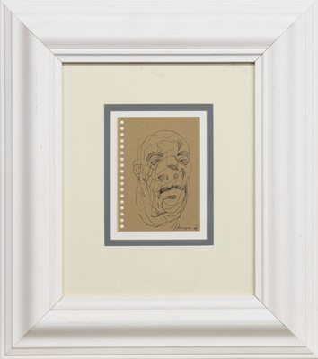 Lot 73 - FACE SKETCH, AN INK BY PETER HOWSON