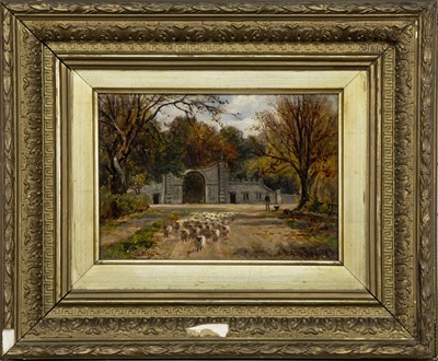 Lot 307 - HERDING THE SHEEP, PERTHSHIRE, AN OIL BY WILLIAM SCOTT MYLES