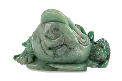 Lot 1380 - A CHINESE SOAPSTONE CARVING OF JIN CHAN, 金蟾, THE MONEY TOAD