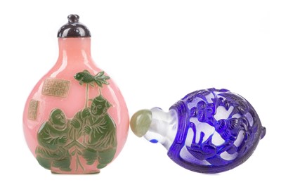 Lot 1382 - TWO CHINESE PEKING-TYPE CAMEO GLASS SNUFF BOTTLES