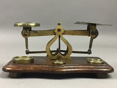 Lot 348 - AN EARLY 20TH CENTURY SET OF POSTAL SCALES AND A WALL BAROMETER