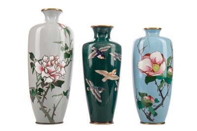 Lot 1399 - THREE JAPANESE CLOISONNE ENAMEL VASES