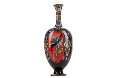 Lot 1403 - A JAPANESE CLOISONNE ENAMEL DRAGON AND PHEONIX VASE