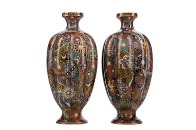 Lot 1404 - A PAIR OF JAPANESE CLOISONNE ENAMEL VASES