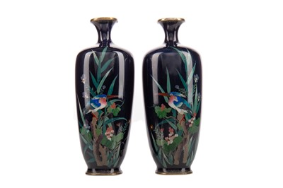 Lot 1407 - AN OPPOSING PAIR OF JAPANESE CLOISONNE ENAMEL VASES