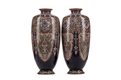 Lot 1410 - A PAIR OF JAPANESE CLOISONNE ENAMEL VASES