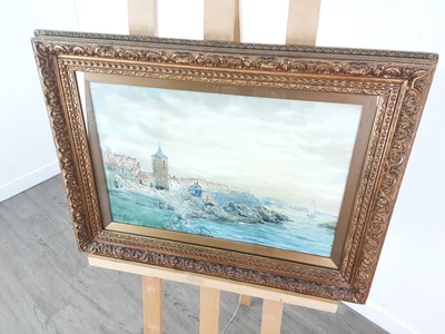 Lot 382 - COASTAL TOWN, A WATERCOLOUR BY JOHN HAMILTON GLASS