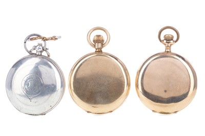 Lot 809 - TWO ROLLED GOLD POCKET WATCHES AND A SILVER POCKET WATCH