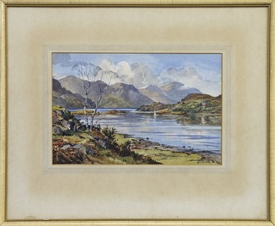 Lot 98 - THE NARROWS, KYLES OF BUTE FROM RHUBODACH, BUTE, A WATERCOLOUR BY STIRLING GILLESPIE