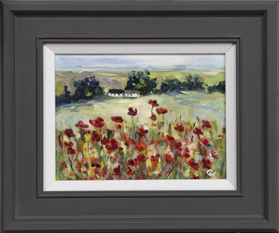 Lot 121 - POPPIES AND CROFTS, AN OIL BY CAROL WEST