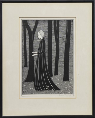 Lot 104 - WOMAN IN TREES, A SIGNED LITHOGRAPH BY HANNAH FRANK