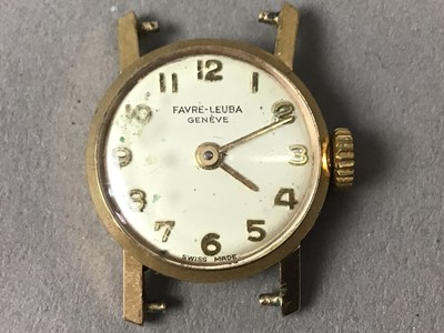 Lot 424 - A LADY'S FAVRE LEUBA GOLD CASED WRIST WATCH, GOLD LOCKET AND ONE OTHER