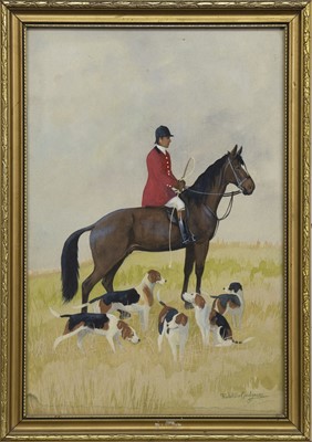 Lot 119 - HUNTING DOGS, A WATERCOLOUR BY RALSTON GUDGEON