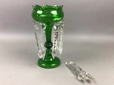 Lot 440 - A VICTORIAN GREEN GLASS LUSTRE