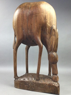 Lot 451 - TWO CARVED WOOD MODELS OF DEER AND ANOTHER TWO MODELS