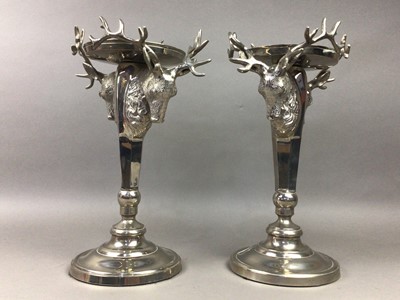 Lot 251 - A PAIR OF PLATED CANDLESTICKS AND ANOTHER ITEM