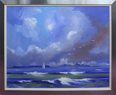 Lot 216 - SCOTTISH COAST, AN OIL BY DANIEL CAMPBELL