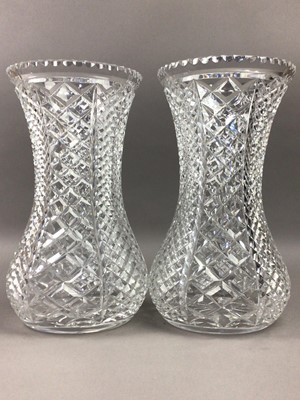 Lot 529 - A PAIR OF LARGE CRYSTAL VASES AND ANOTHER