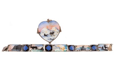 Lot 523 - A SCANDINAVIAN SILVER AND ENAMEL PENDANT AND BRACELET