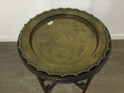 Lot 1052 - CHINESE BRASS TRAY-TOPPED HARDWOOD TABLE