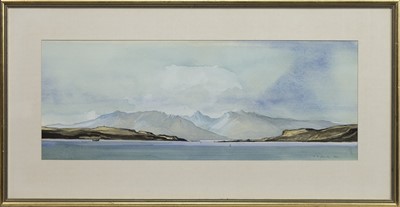 Lot 149 - ARRAN FROM FAIRLIE, A WATERCOLOUR BY TOM SHANKS