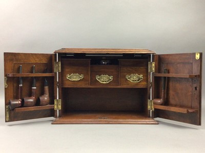 Lot 570 - A LATE VICTORIAN OAK TABLE TOP SMOKER'S CABINET