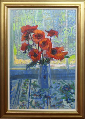 Lot 135 - POPPIES IN VICTORIAN JUG, AN OIL BY WILLIAM BIRNIE