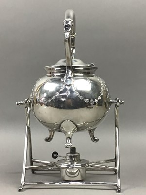 Lot 583 - SILVER PLATED SPIRIT KETTLE AND OTHER SILVER PLATED WARE