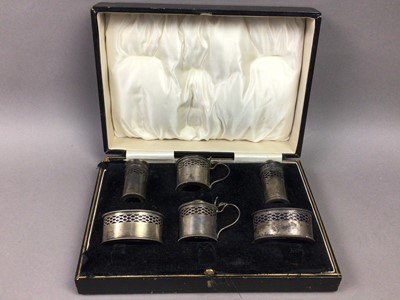 Lot 658 - A CASED SILVER CRUET SET, A PEWTER TEA SET AND A PAIR OF OPERA GLASSES