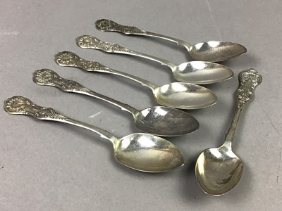 Lot 618 - TWELVE SILVER AND ENAMEL COFFEE SPOONS, OTHER CUTLERY AND A PUSHER SET