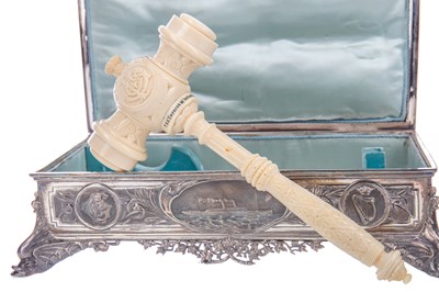 Lot 737 - HISTORICALLY IMPORTANT IVORY LAUNCHING MALLET AND SILVER CASKET FOR THE R.M.S. EMPRESS OF IRELAND