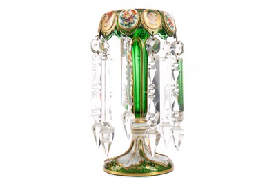 Lot 793 - A 19TH CENTURY BOHEMIAN GREEN GLASS LUSTRE