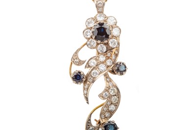 Lot 1317 - SAPPHIRE AND DIAMOND PENDANT BROOCH