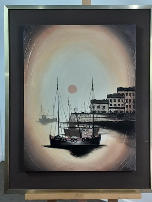 Lot 642 - HARBOUR SCENE, AN OIL BY A BRASH