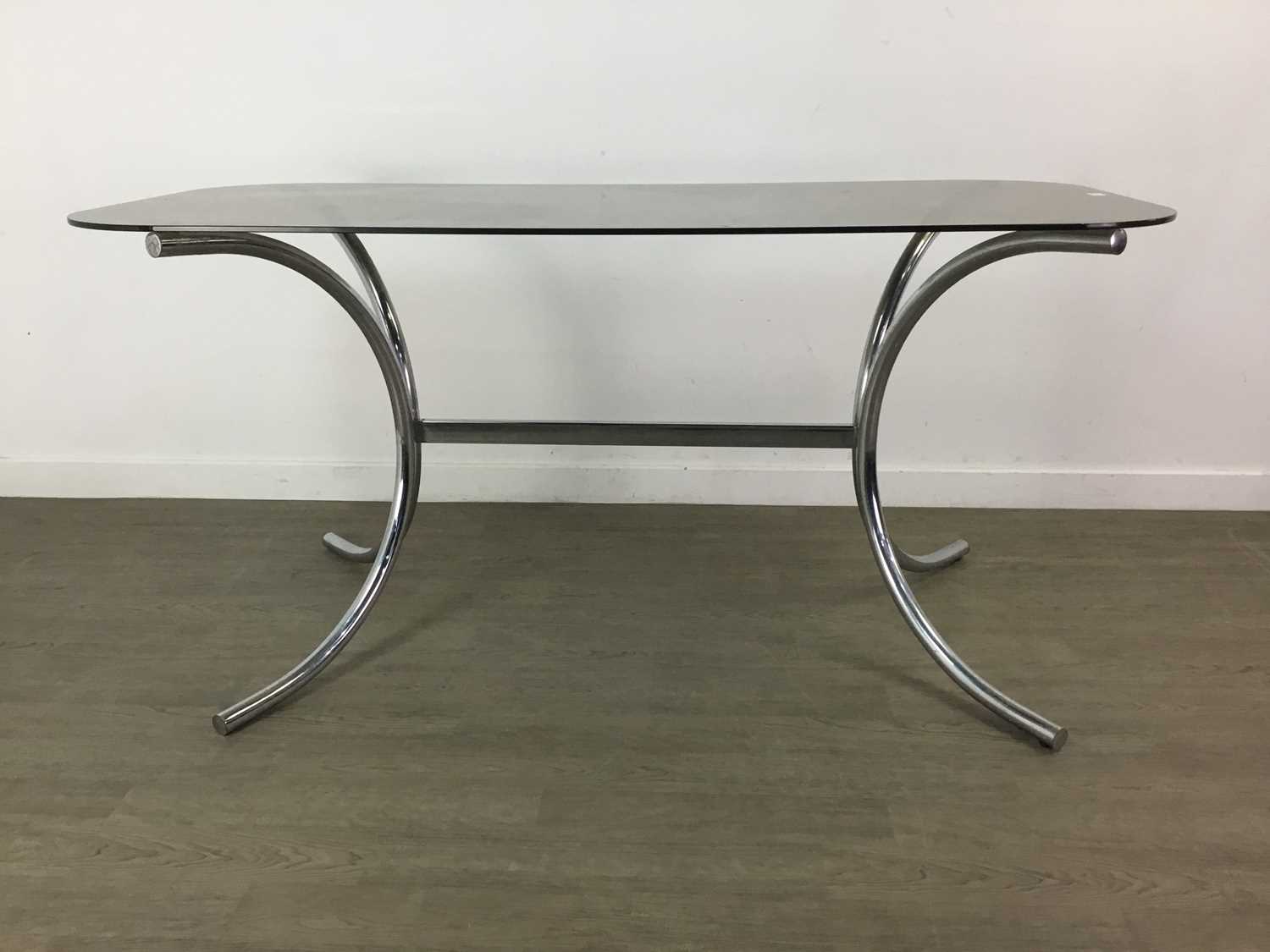 ATTRIBUTED TO MARCEL BREUER FOR HABITAT, SMOKED GLASS TABLE AND FOUR...