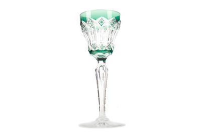 Lot 796 - A GOOD EMERALD FLASHED HOCK GLASS ATTRIBUTED TO STEVENS & WILLIAMS