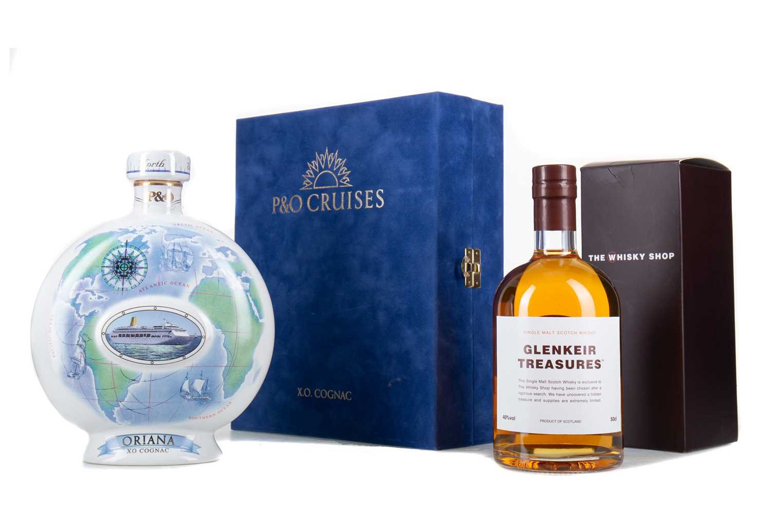 Lot 199 - ABERLOUR 1995 GLENKEIR TREASURES 50CL AND P&O CRUISES XO COGNAC WITH VHS