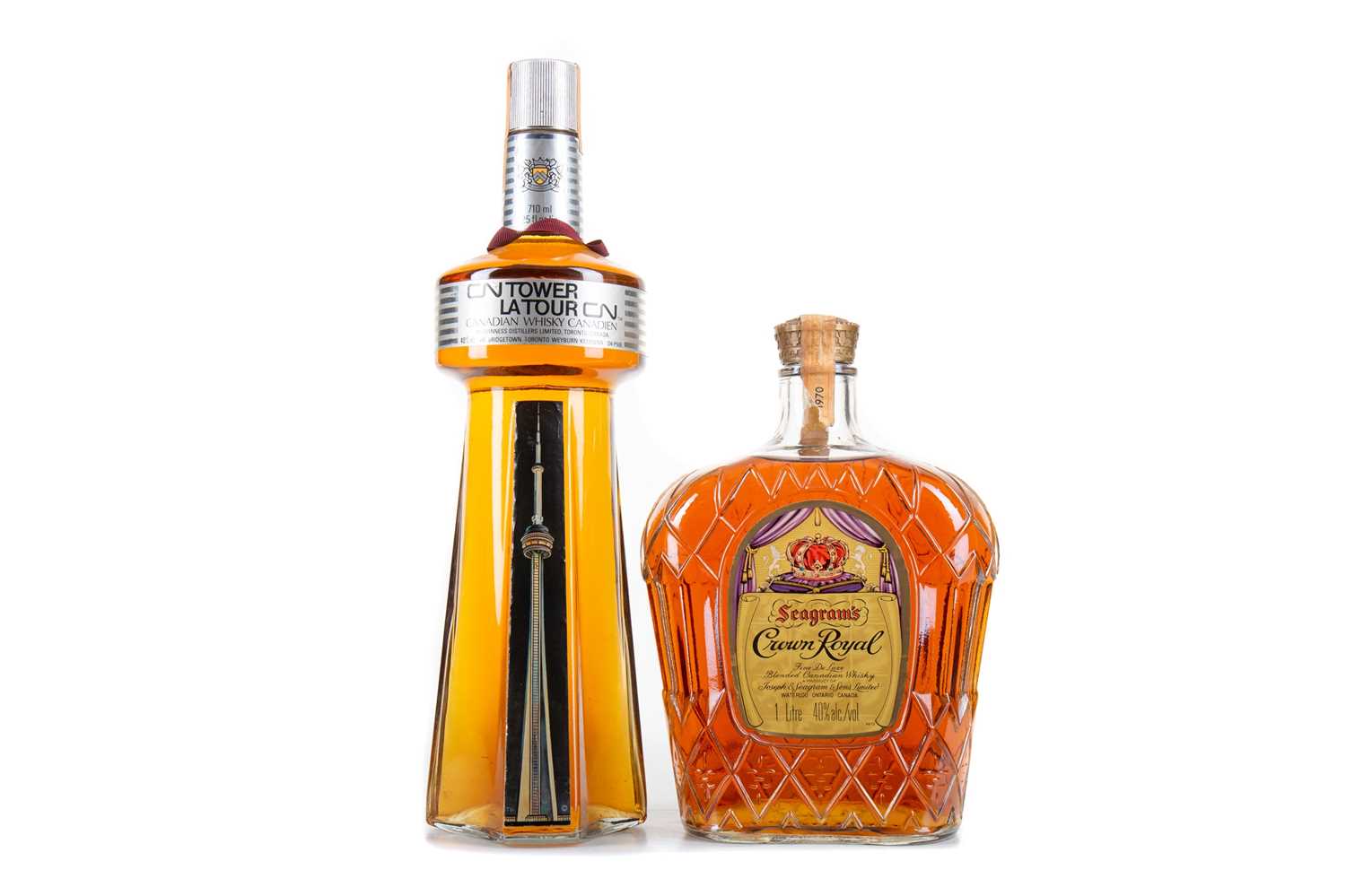 Lot 158 - CROWN ROYAL 1L AND CN TOWER CANADIAN WHISKY 25 FL OZ