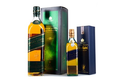 Lot 171 - JOHNNIE WALKER BLUE LABEL 20CL AND 15 YEAR OLD GREEN LABEL