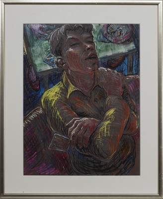 Lot 236 - THE CARD PLAYER, A PASTEL BY VINCENT RATTRAY