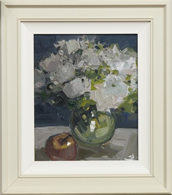 Lot 280 - STILL LIFE WITH APPLE, AN OIL BY VIVEK MANDALIA