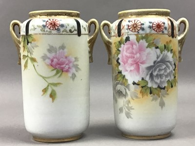 Lot 118 - A PAIR OF NORITAKE VASES AND A GLASS LIGHT SHADE